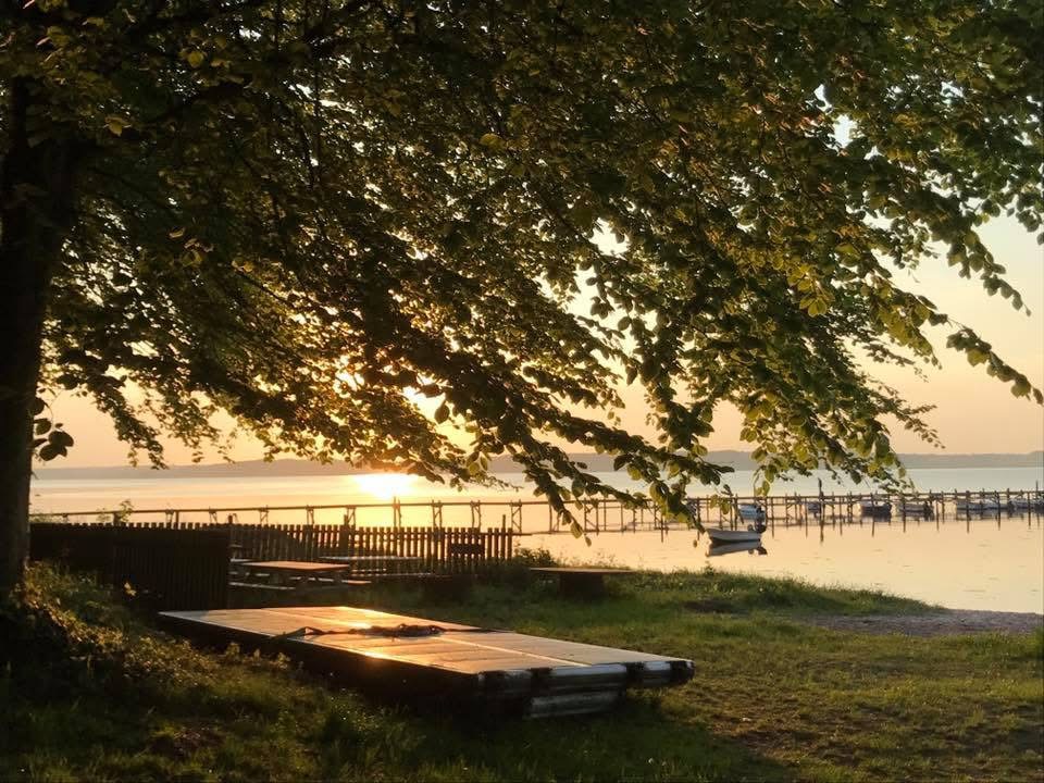 Solnedgang over en strand