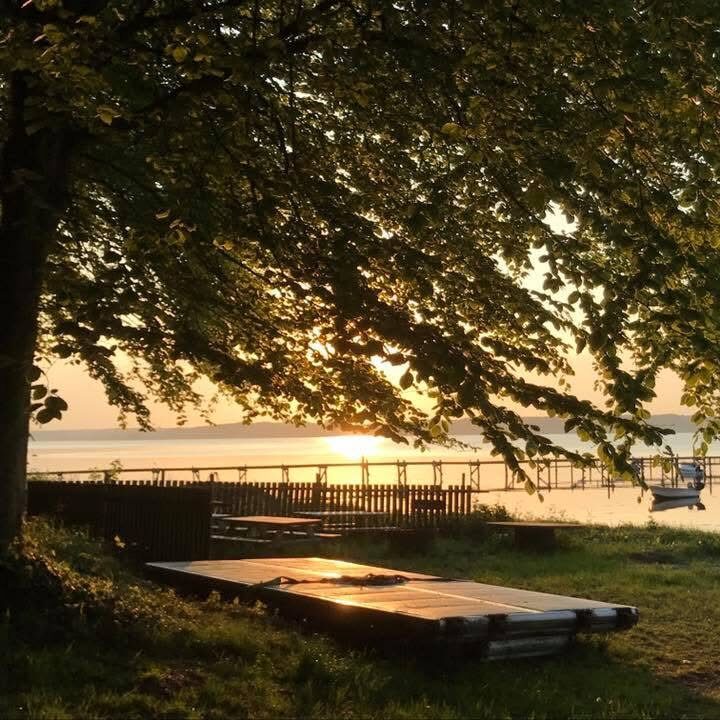 Solnedgang over en strand